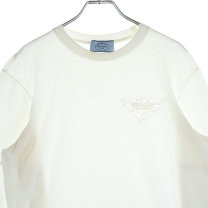 Prada Triangle Logo Lace Cotton Long Sleeve T-Shirt Dress #xs White — view 3