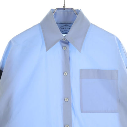 Prada Triangle Logo Cotton Docking Long Sleeve Shirt 36 Blue Black — view 3