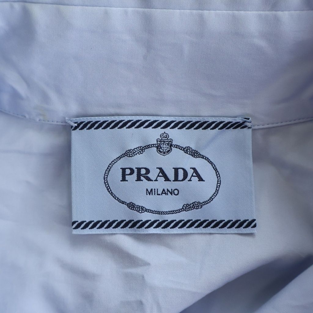 Prada Triangle Logo Cotton Docking Long Sleeve Shirt 36 Blue Black — view 6