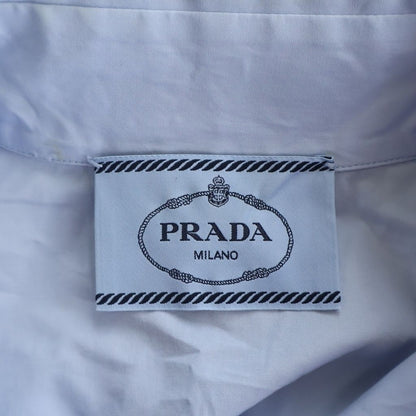 Prada Triangle Logo Cotton Docking Long Sleeve Shirt 36 Blue Black — view 6
