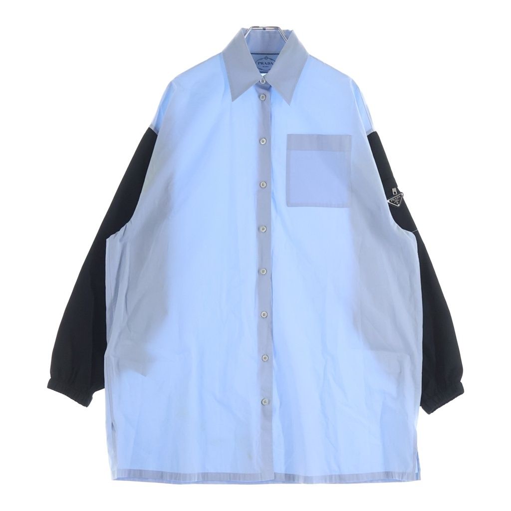 Prada Triangle Logo Cotton Docking Long Sleeve Shirt 36 Blue Black