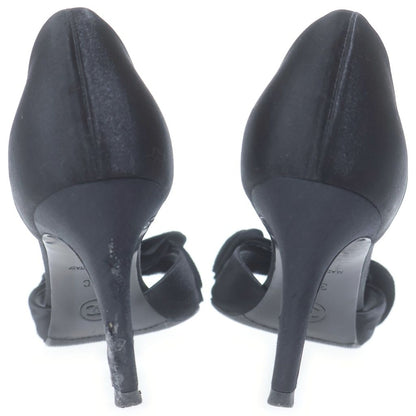 Chanel Camellia Ribbon Leather Open Toe Stiletto Heels Sandals Pumps Black 37 — view 3