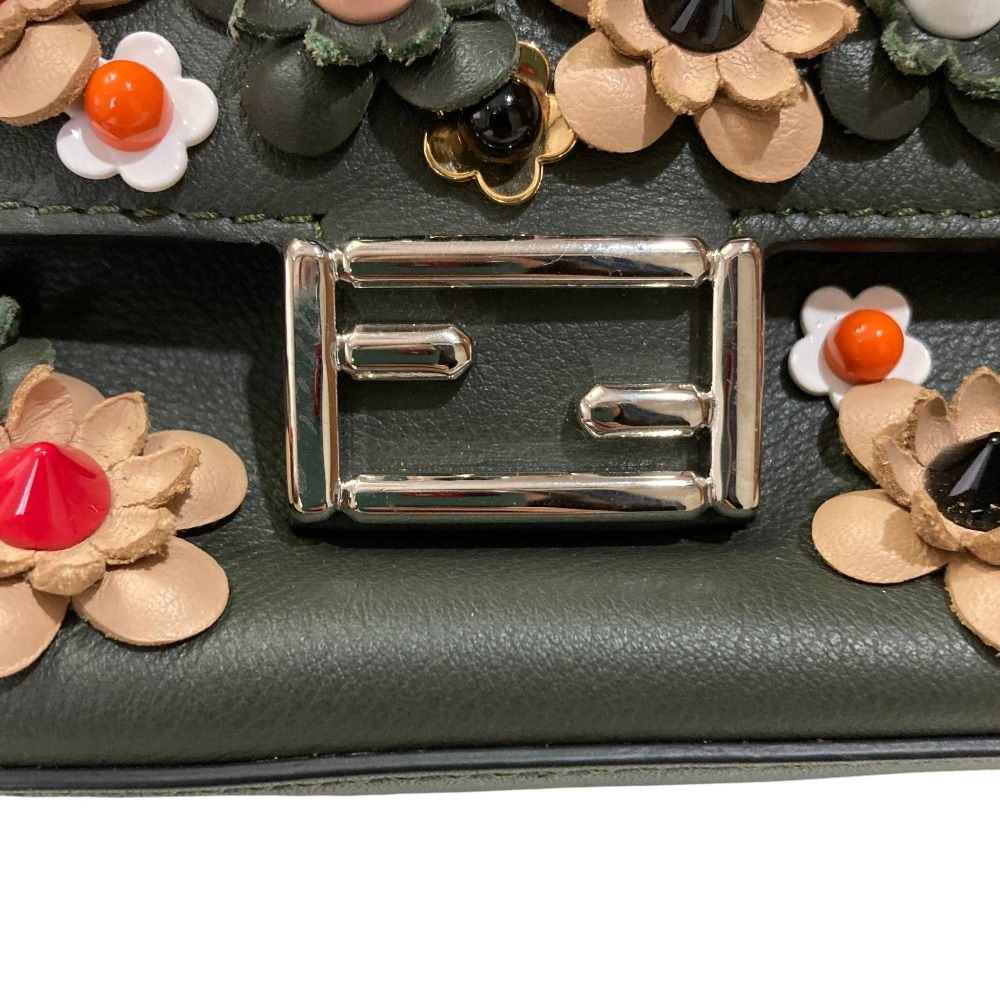 Fendi Applique Studs Flowerland Micro Double Bucket Chain Shoulder Bag Khaki — view 3