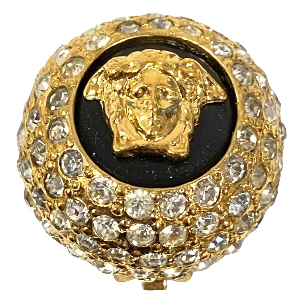 Versace Gianni Vintage Medusa Rhinestone Huge Earrings Gold Plated — view 4