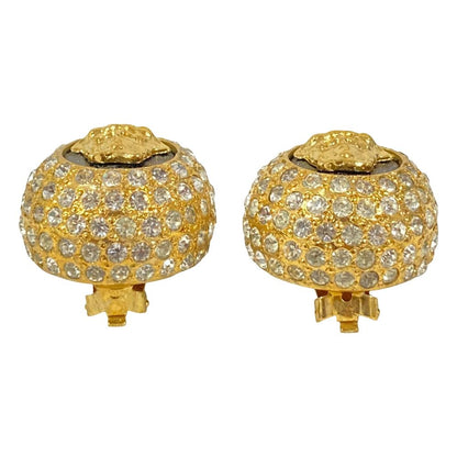 Versace Gianni Vintage Medusa Rhinestone Huge Earrings Gold Plated — view 2