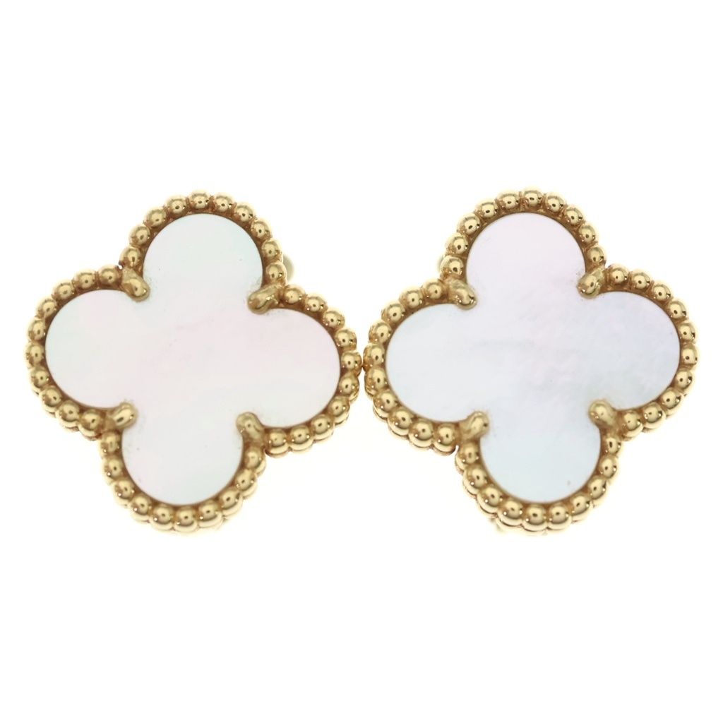Van Cleef & Arpels Vintage Alhambra Mother of Pearl 18K Yellow Gold Earrings