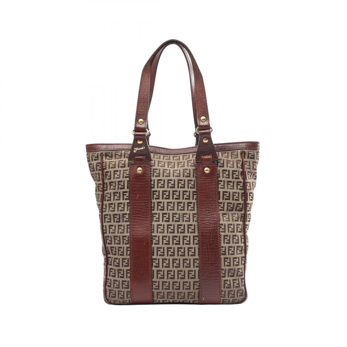 Fendi Tote Bag Zucchino Brown Canvas Leather