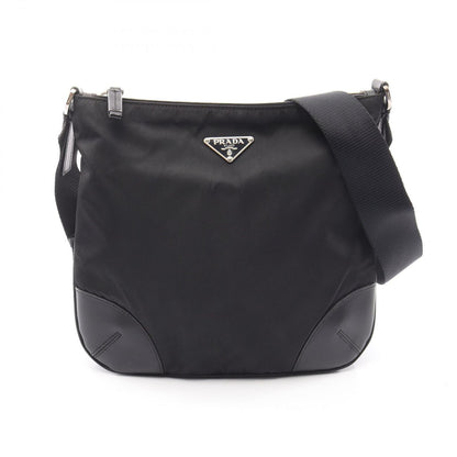 Prada Shoulder Bag to Line Guru Logo Black Nylon Leather to