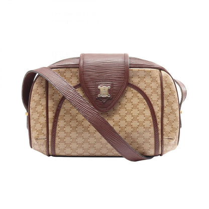 Celine Shoulder Bag Macadam Brown Canvas Leather