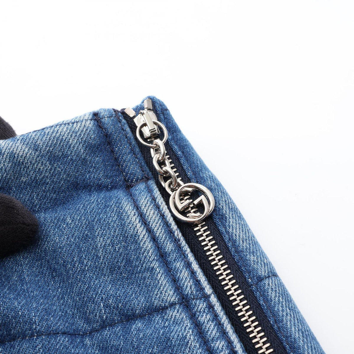 Gucci Skirt Interlocking G Quilted Mini Blue Cotton Denim — view 5