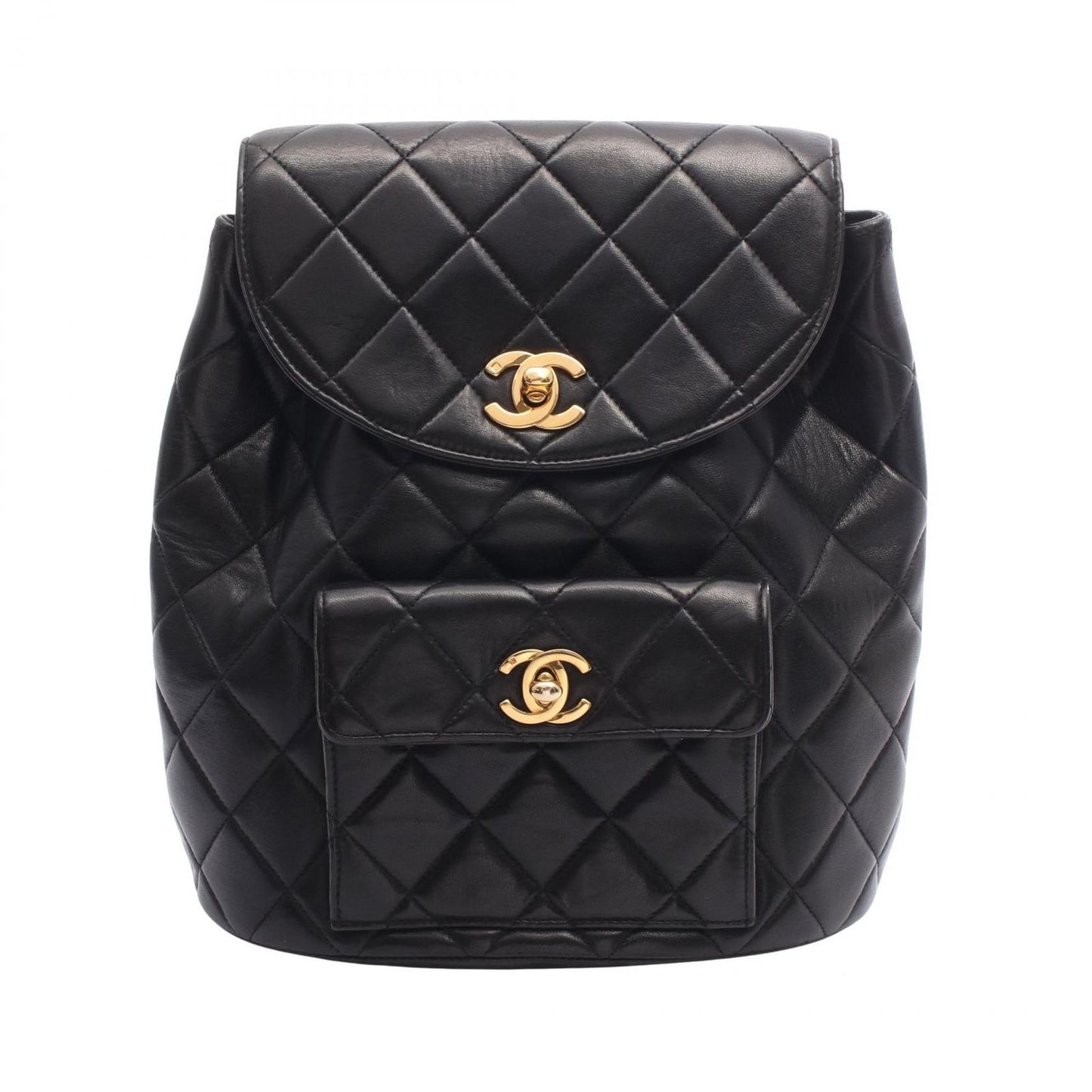 Chanel Backpack Quilted Turnlock Chain Black Lambskin Double