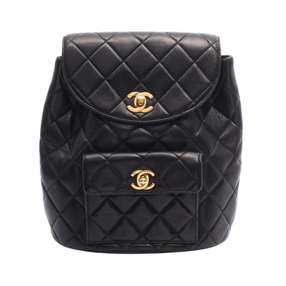 Chanel Backpack Quilted Turnlock Chain Black Lambskin Double