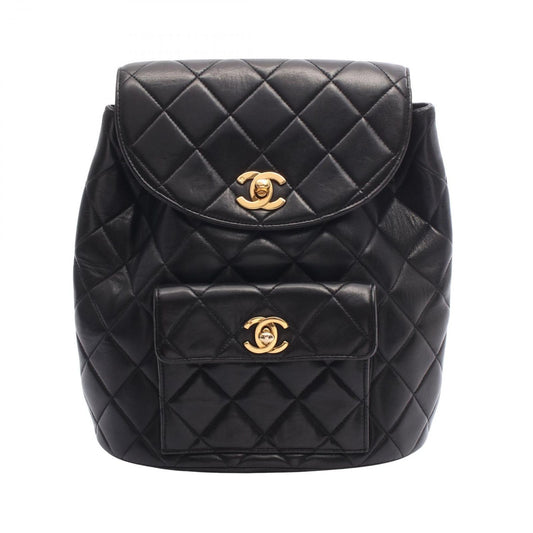 Chanel Backpack Quilted Turnlock Chain Black Lambskin Double