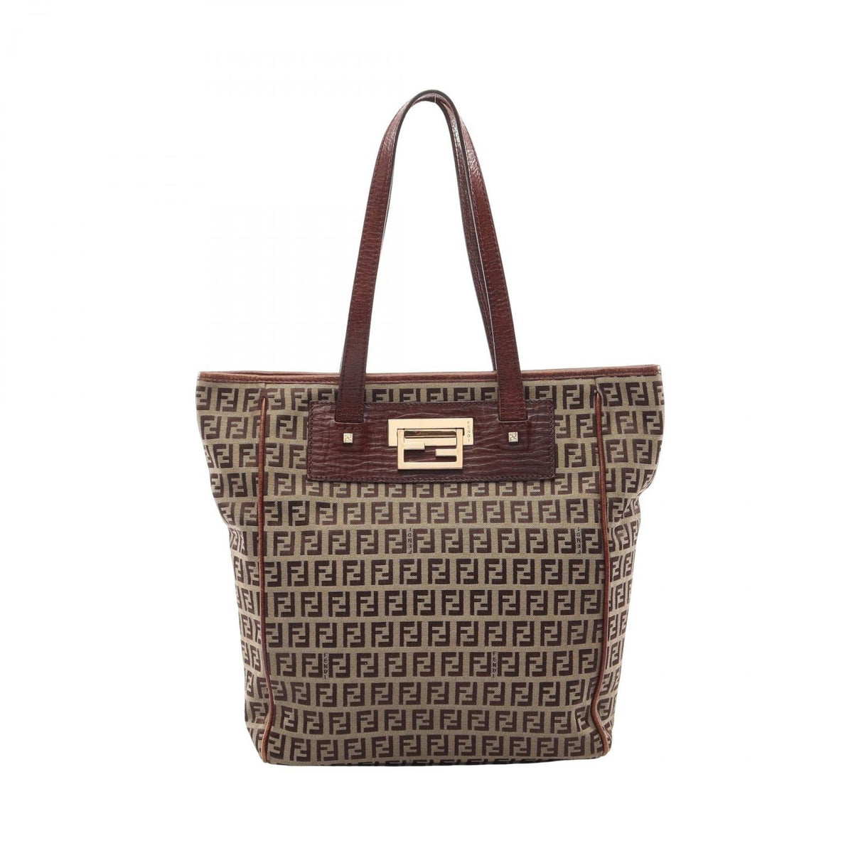 Fendi Tote Bag Zucchino Beige Brown Canvas Leather