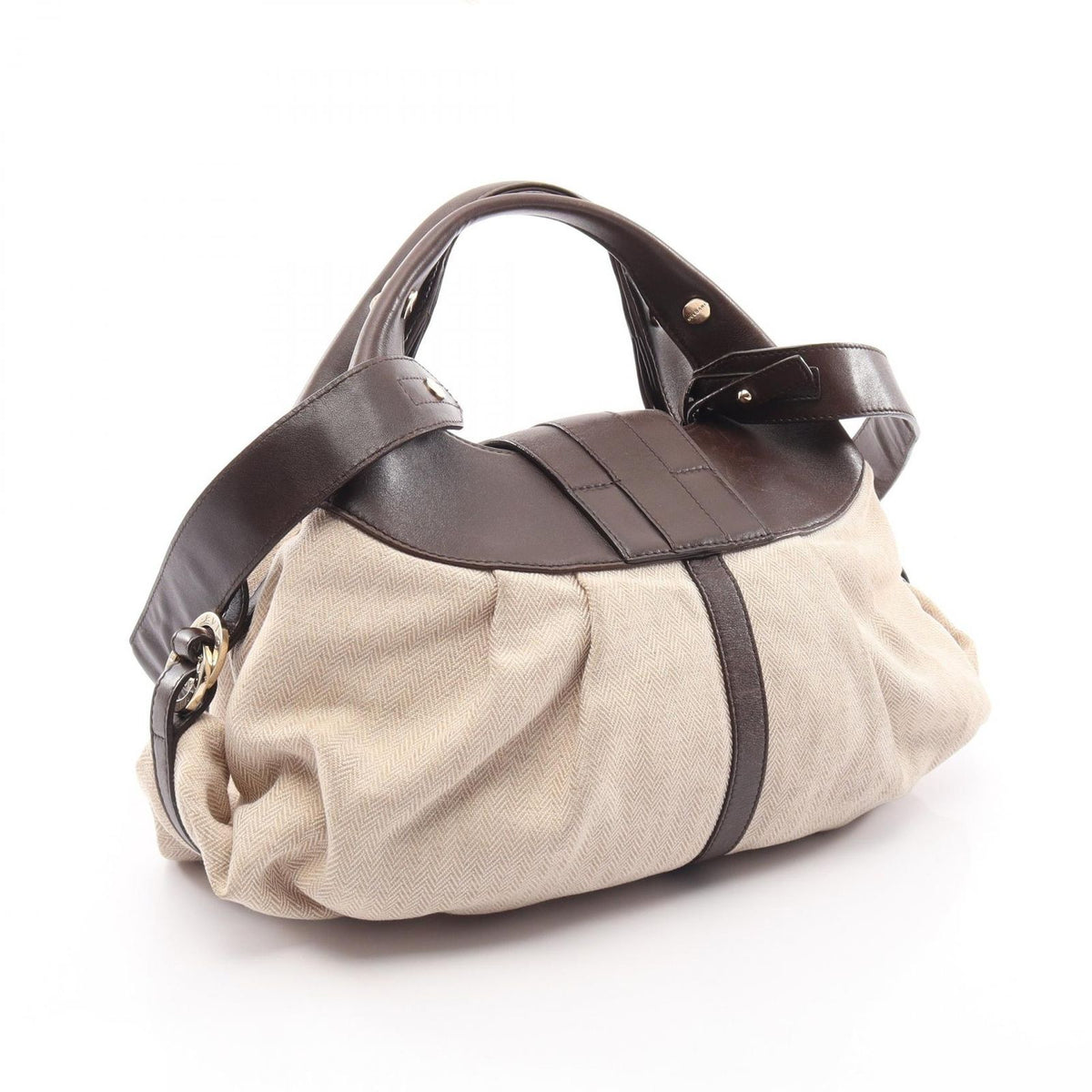 Bvlgari Chandra 2-Way Beige Brown Canvas Leather Handbag — view 2
