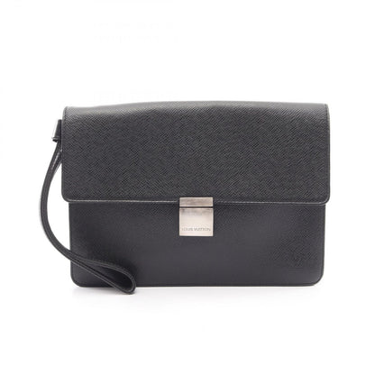 Louis Vuitton Clutch Selenga Taiga Ardoise Black Leather