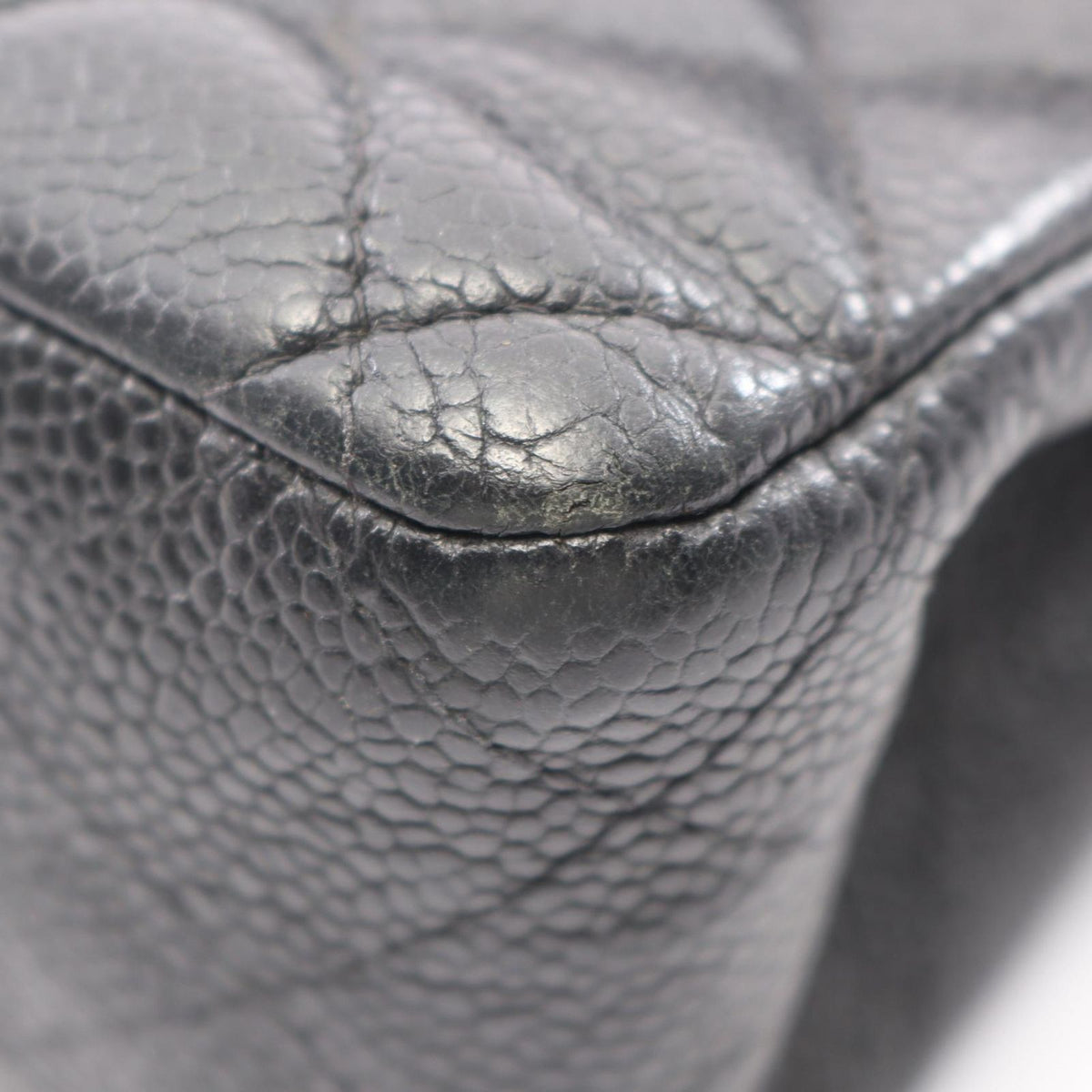 Chanel Shoulder Bag Quilted Double Flap Black Caviar Leather Chain — view 8