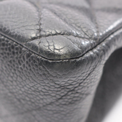 Chanel Shoulder Bag Quilted Double Flap Black Caviar Leather Chain — view 8
