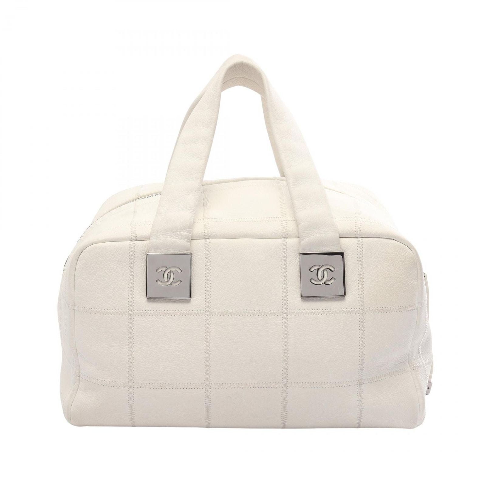 Chanel Handbag Choco Bar Boston Bag White Caviar Leather