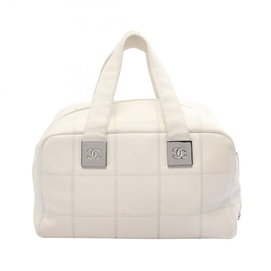 Chanel Handbag Choco Bar Boston Bag White Caviar Leather