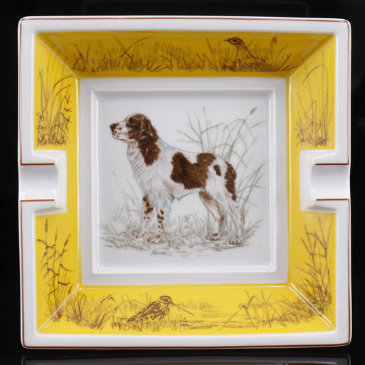 Hermes Ashtray English Springer Spaniel Ceramic Yellow