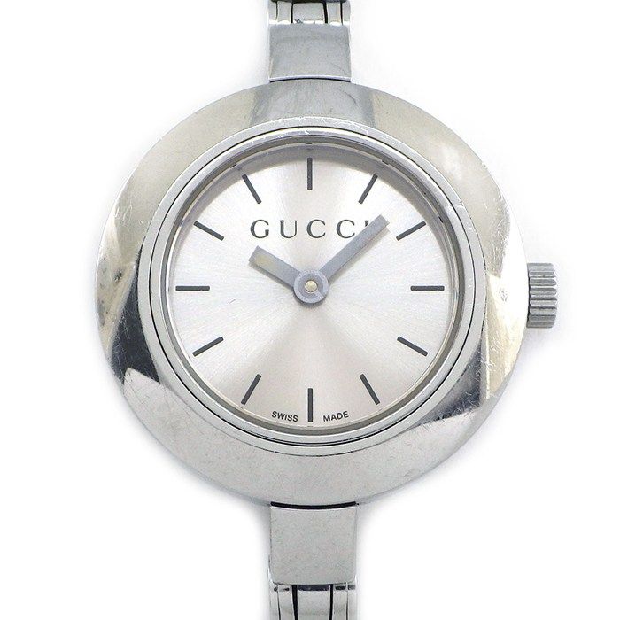 Gucci Watch Bangle Round 105 Sunray Silver Dial SS Quartz Analog