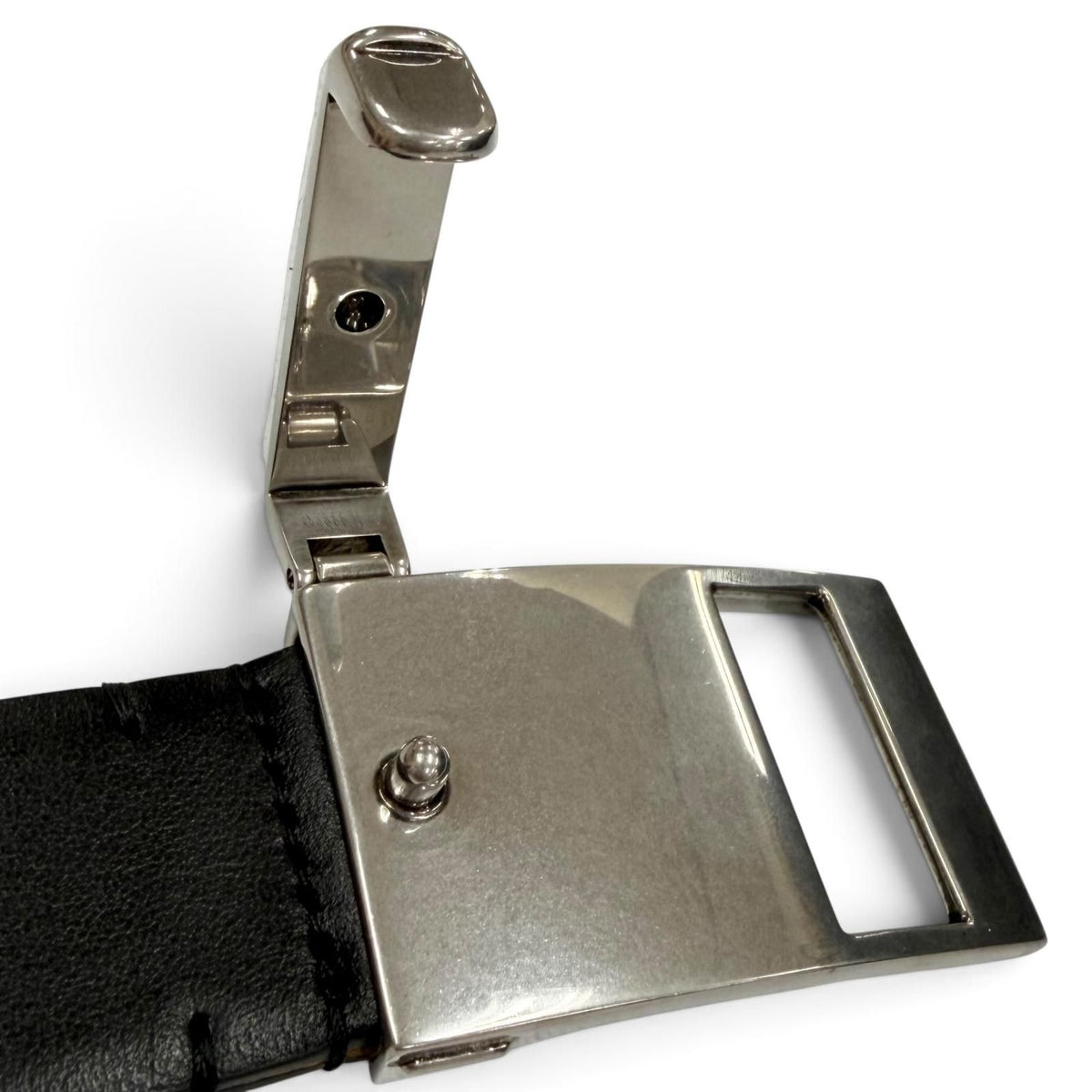 Balenciaga Leather Clip Log Buckle Belt Black Silver 85 — view 5