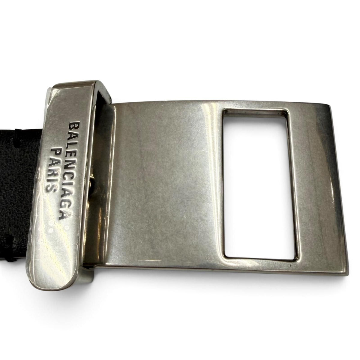 Balenciaga Leather Clip Log Buckle Belt Black Silver 85 — view 4