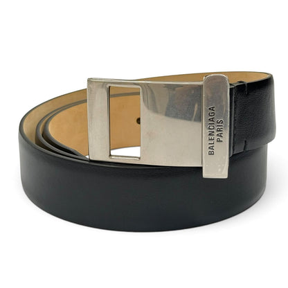 Balenciaga Leather Clip Log Buckle Belt Black Silver 85