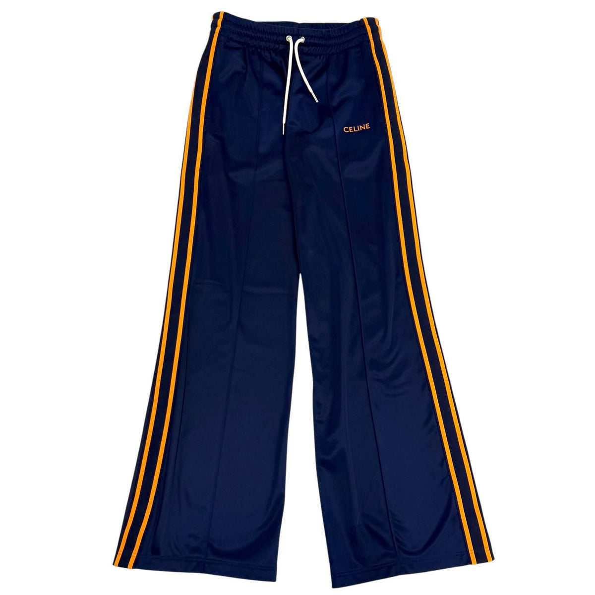 Celine Logo Embroidery Side Line Flare Track Pants Navy Orange XS