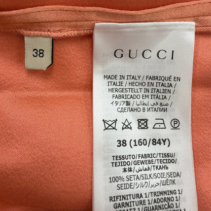 Gucci 100% Silk Ruffle Long Sleeve Shirt Dress Orange 38 — view 7