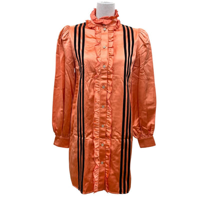 Gucci 100% Silk Ruffle Long Sleeve Shirt Dress Orange 38