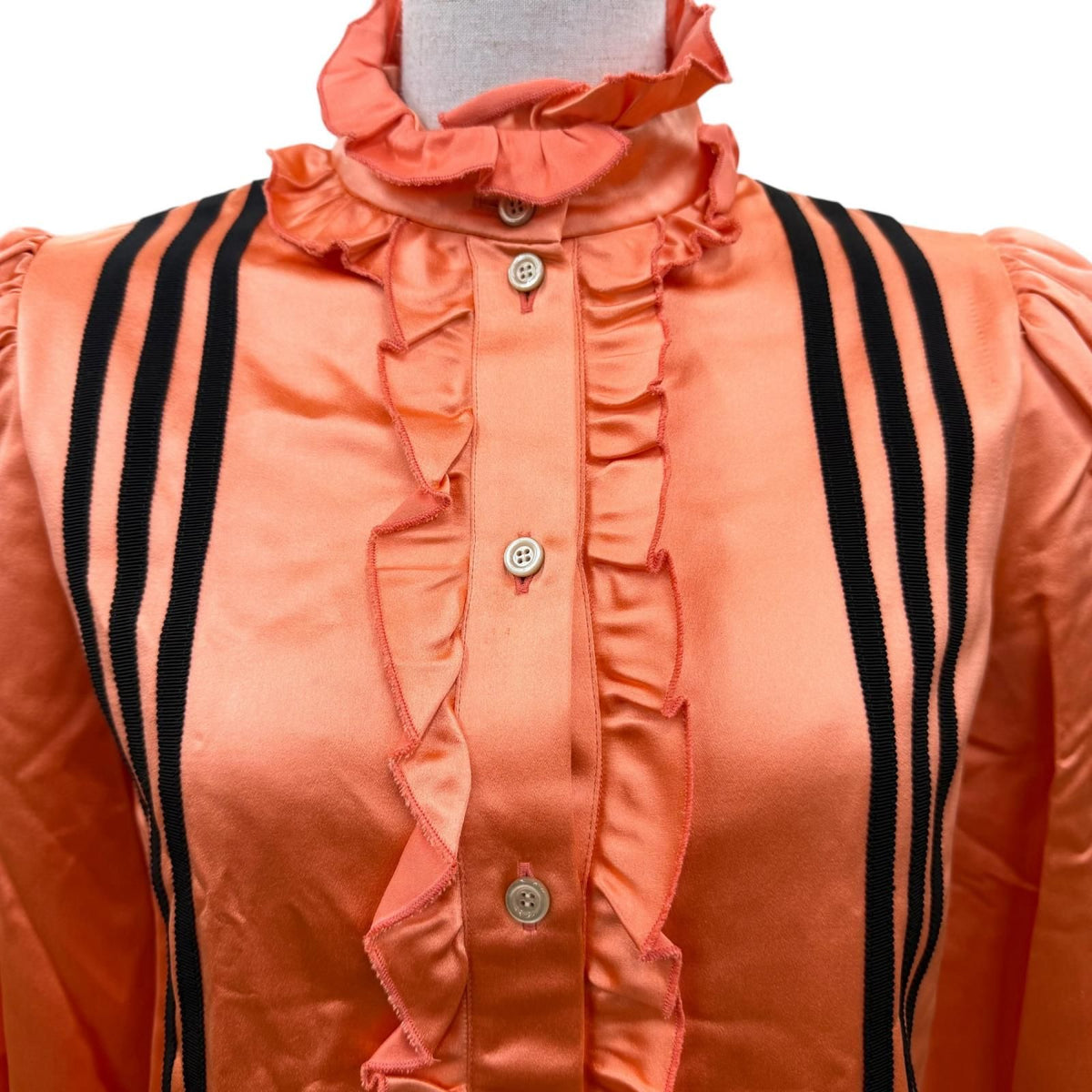 Gucci 100% Silk Ruffle Long Sleeve Shirt Dress Orange 38 — view 2