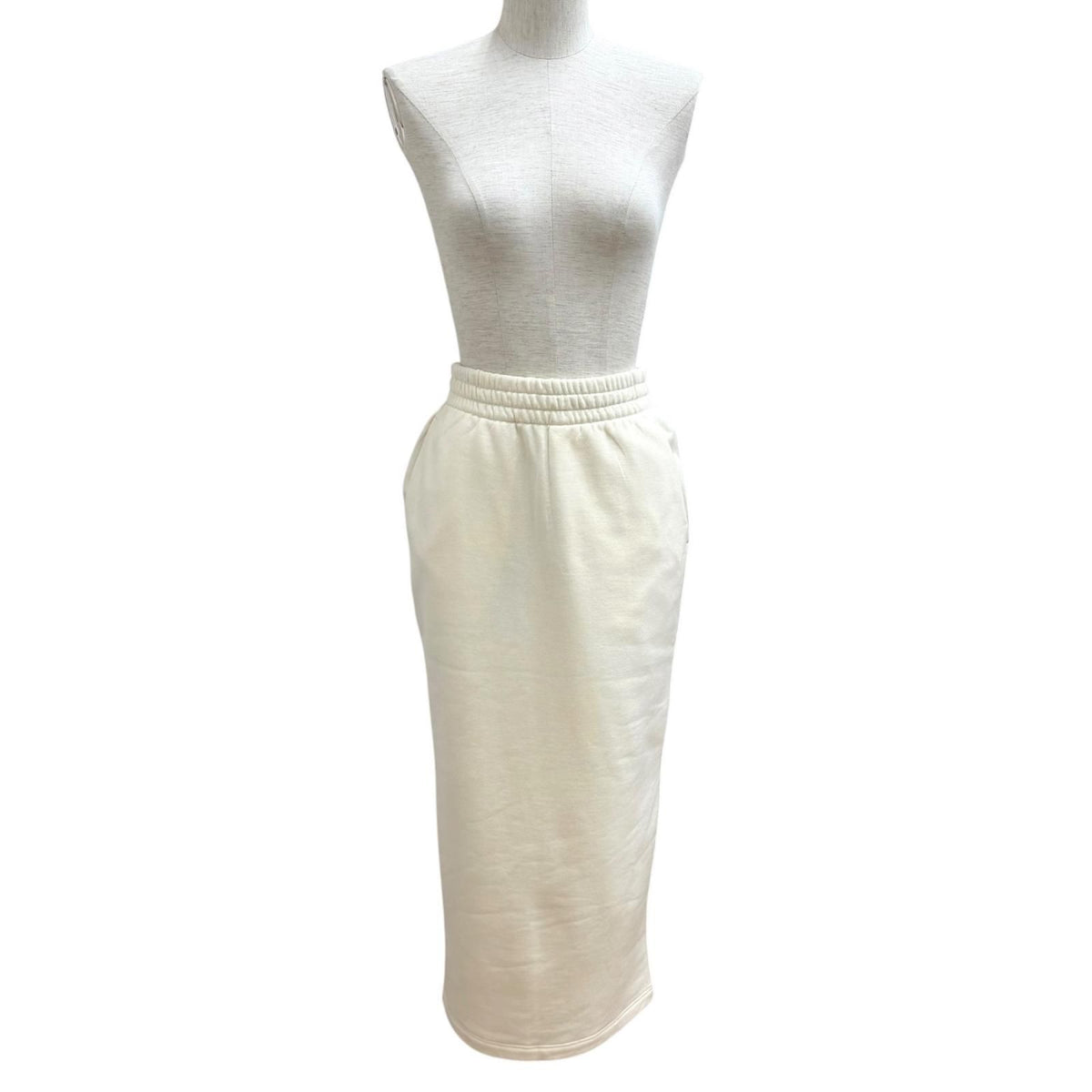 Prada 100% Cotton Triangle Logo Tight Skirt Ivory XS — view 2