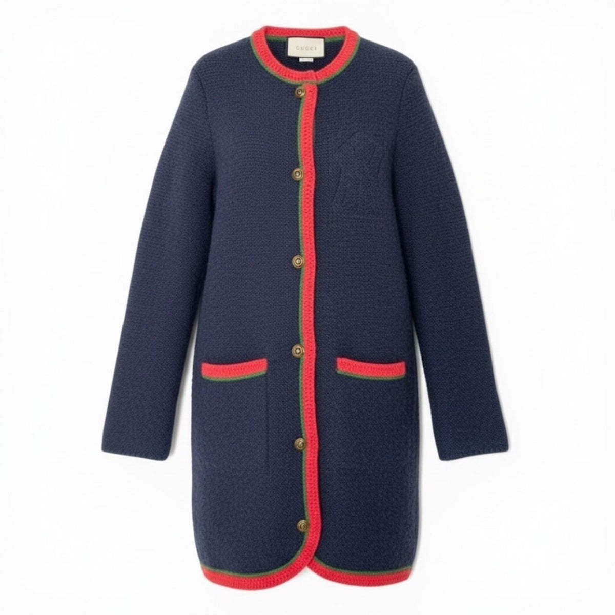 Gucci NY Yankees Wool Knit Long Cardigan Interlocking G Button Coat