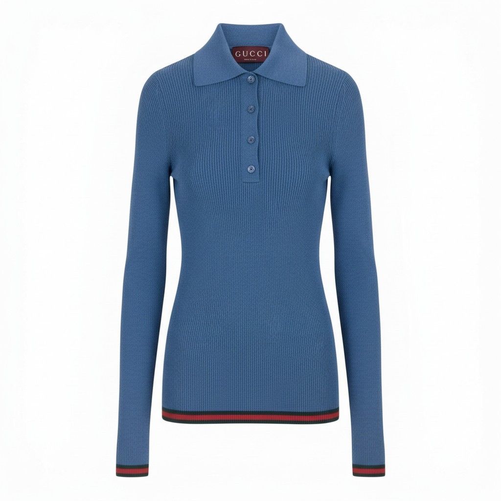 Gucci New in Cashmere Silk Polo Knit Sherry Line XS Sweater