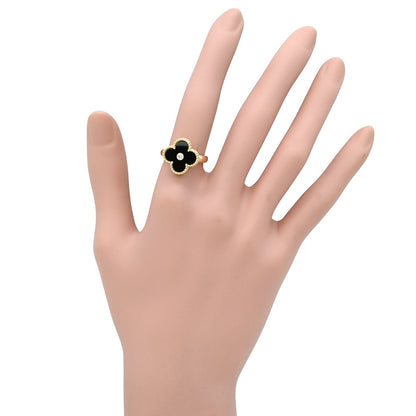 Van Cleef & Arpels Ring Vintage Alhambra Black Yellow Gold 51 Diamond Onyx — view 8