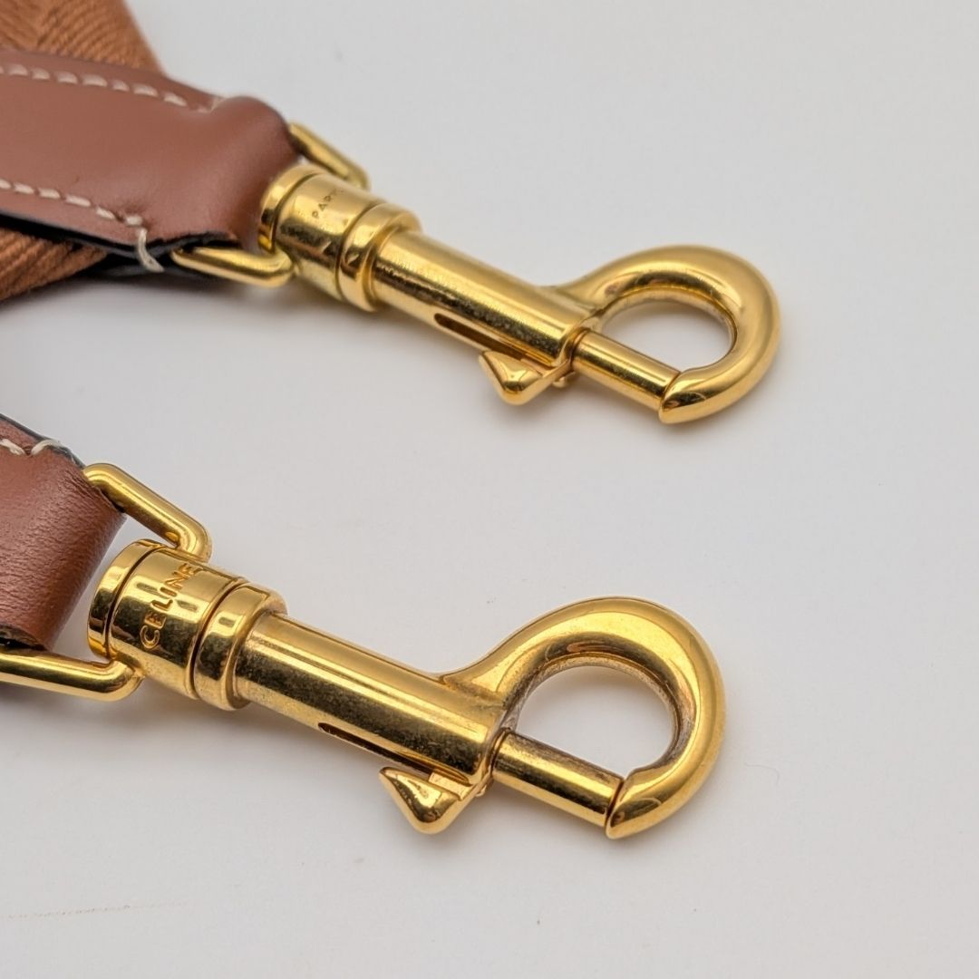 Celine Shoulder Strap Jacquard Logo Cotton Leather Brown Gold Not Adjustable — view 5