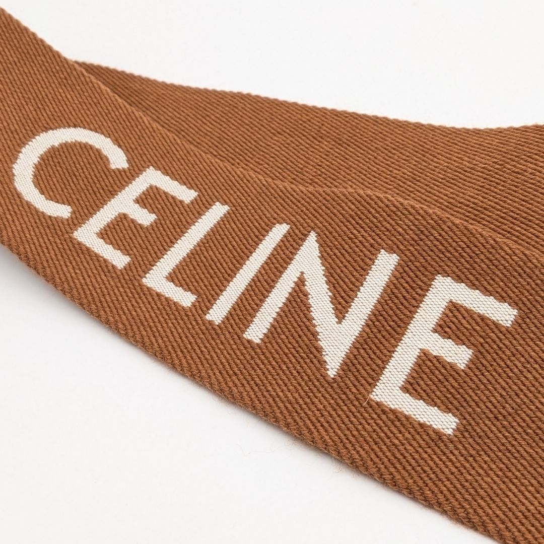 Celine Shoulder Strap Jacquard Logo Cotton Leather Brown Gold Not Adjustable — view 3