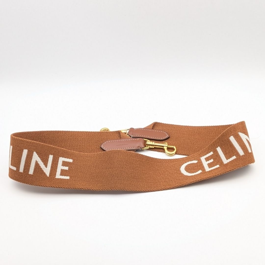 Celine Shoulder Strap Jacquard Logo Cotton Leather Brown Gold Not Adjustable — view 2