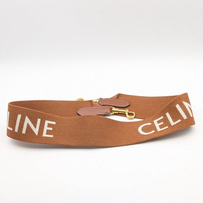 Celine Shoulder Strap Jacquard Logo Cotton Leather Brown Gold Not Adjustable — view 2