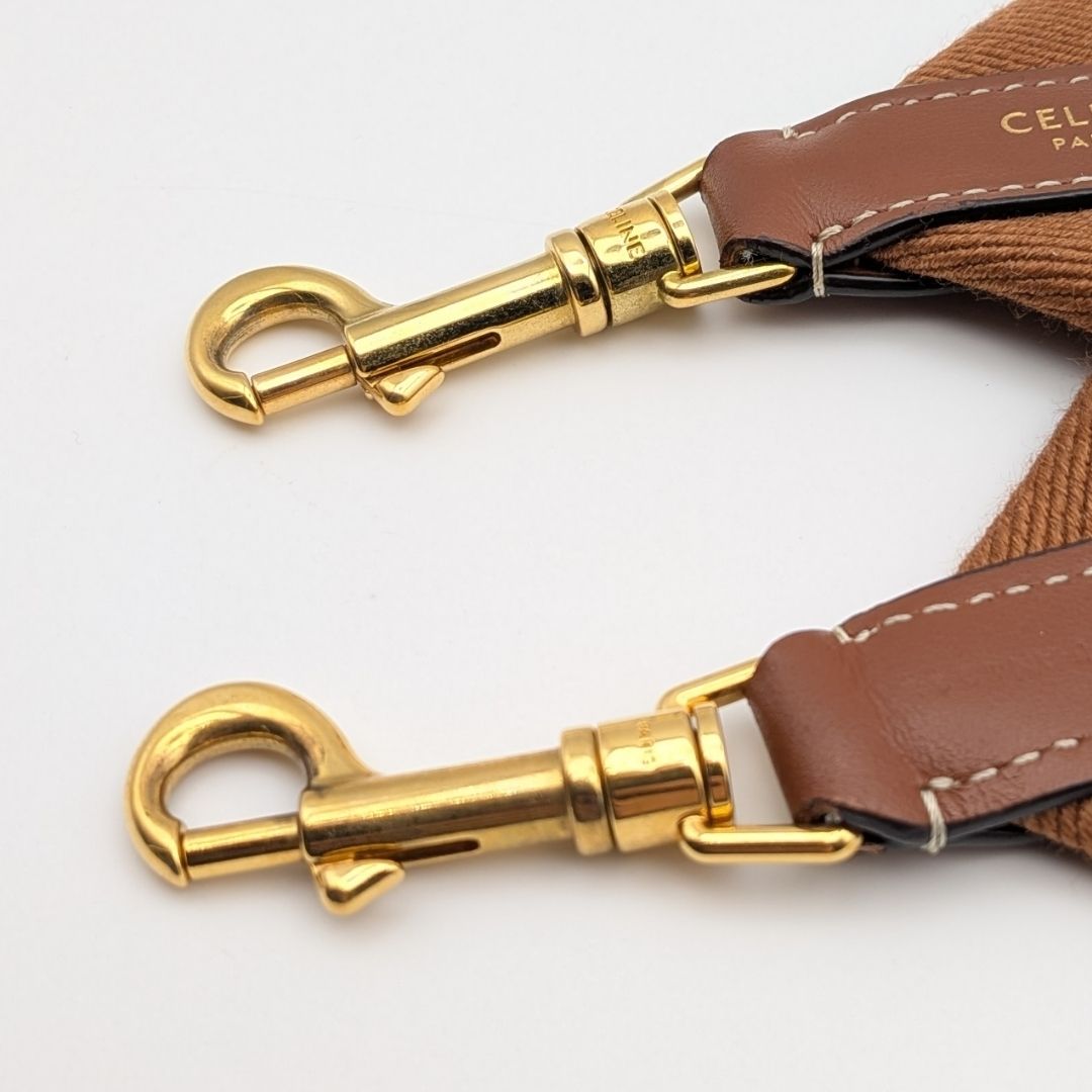 Celine Shoulder Strap Jacquard Logo Cotton Leather Brown Gold Not Adjustable — view 6