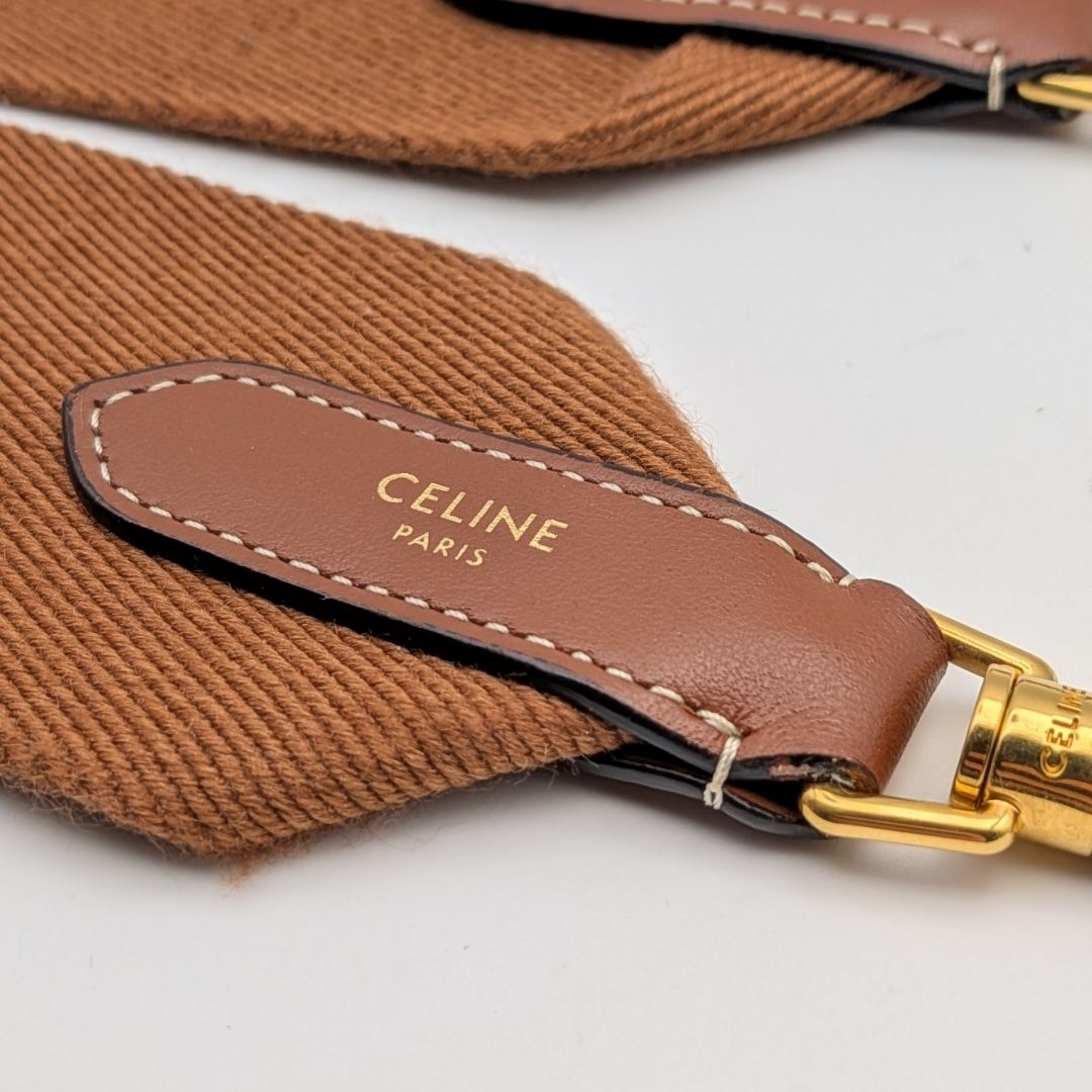 Celine Shoulder Strap Jacquard Logo Cotton Leather Brown Gold Not Adjustable — view 7