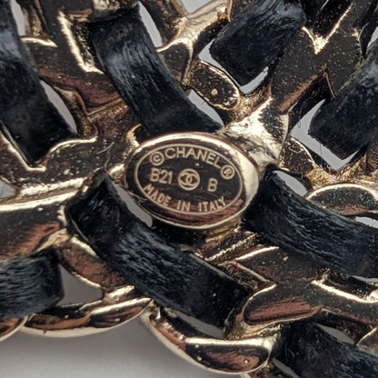 Chanel Brooch CC Logo Leather Chain Gold Black Rhinestone Recent — view 8