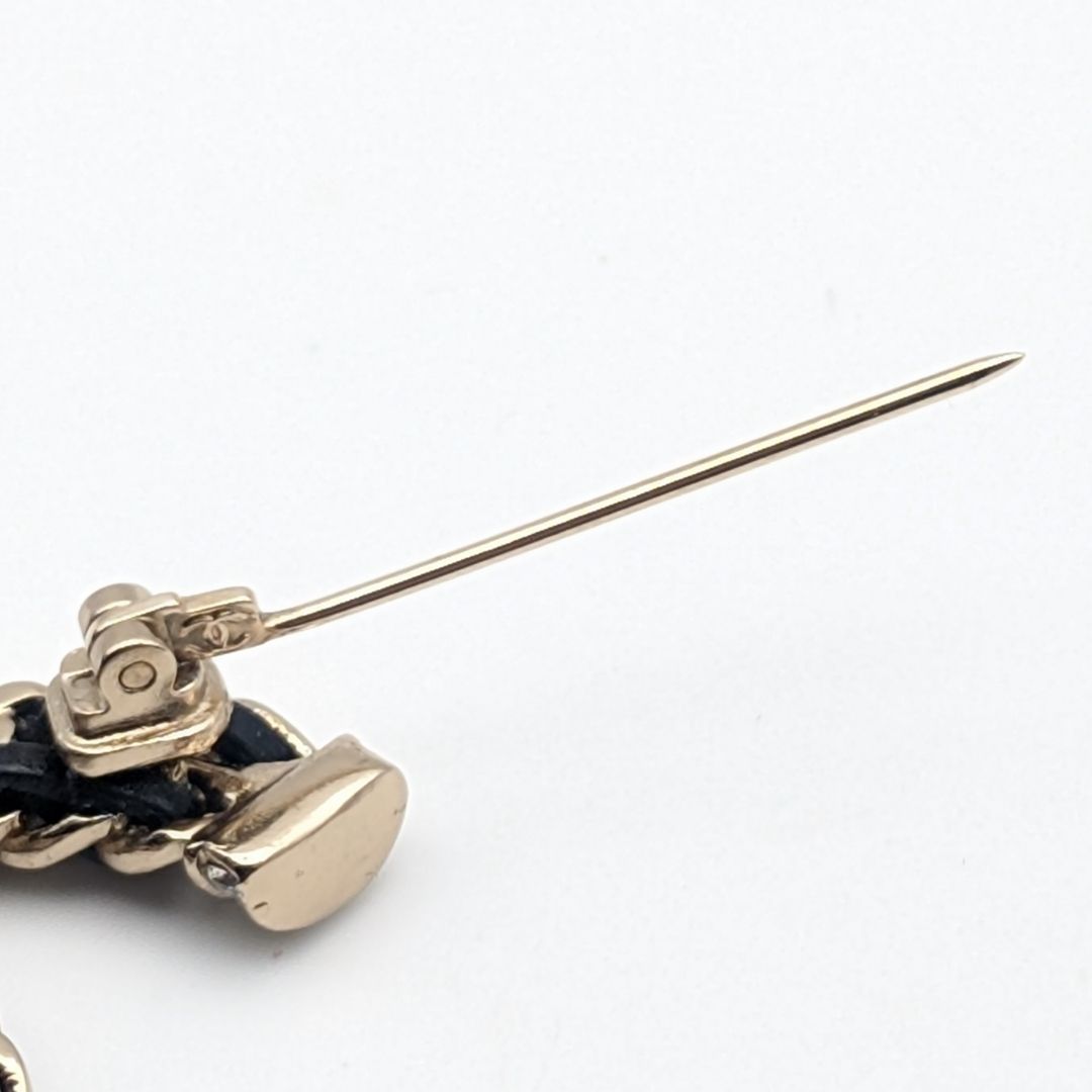 Chanel Brooch CC Logo Leather Chain Gold Black Rhinestone Recent — view 7