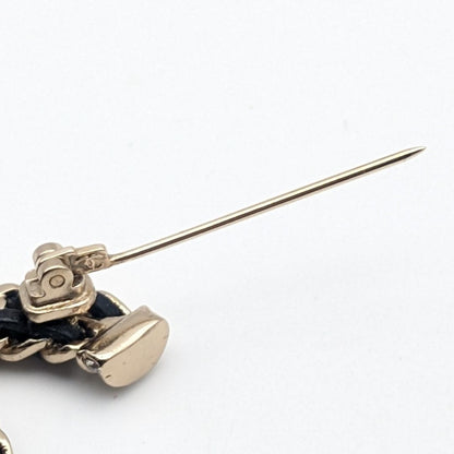 Chanel Brooch CC Logo Leather Chain Gold Black Rhinestone Recent — view 7