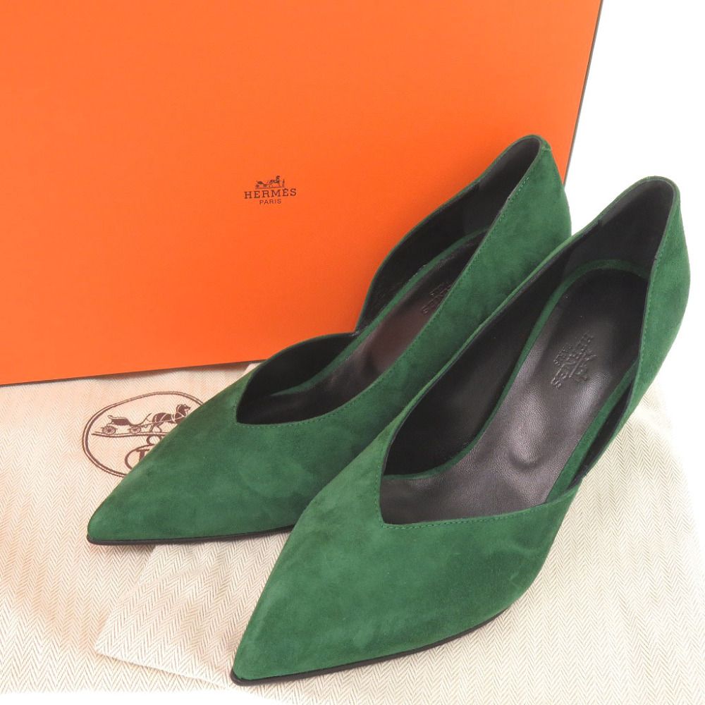 Hermes Fatale 85 Suede Green Pumps Heel 38 — view 2
