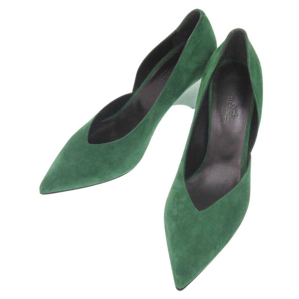 Hermes Fatale 85 Suede Green Pumps Heel 38