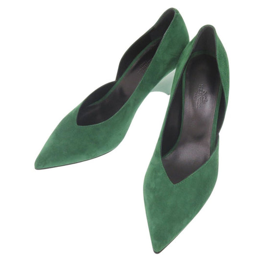 Hermes Fatale 85 Suede Green Pumps Heel 38