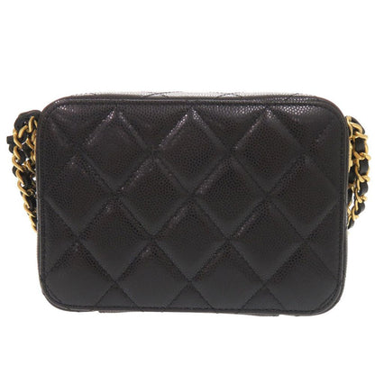 Chanel CC Logo Quilted Mini Camera Bag Caviar Leather Black Gold Chain — view 2
